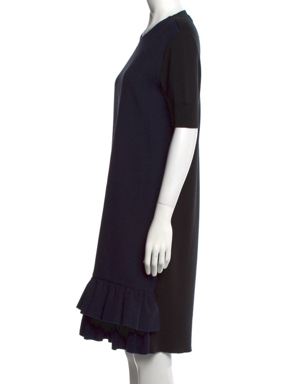 Marni Navy and Black Short-Sleeve Ruffle-Hem Midi Dress - Picture 2 of 3